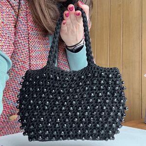 1950s Vintage Italian Black Beaded Crochet Handbag Ritten Exclusive